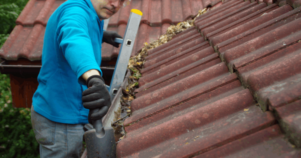 cleaning roof gutters