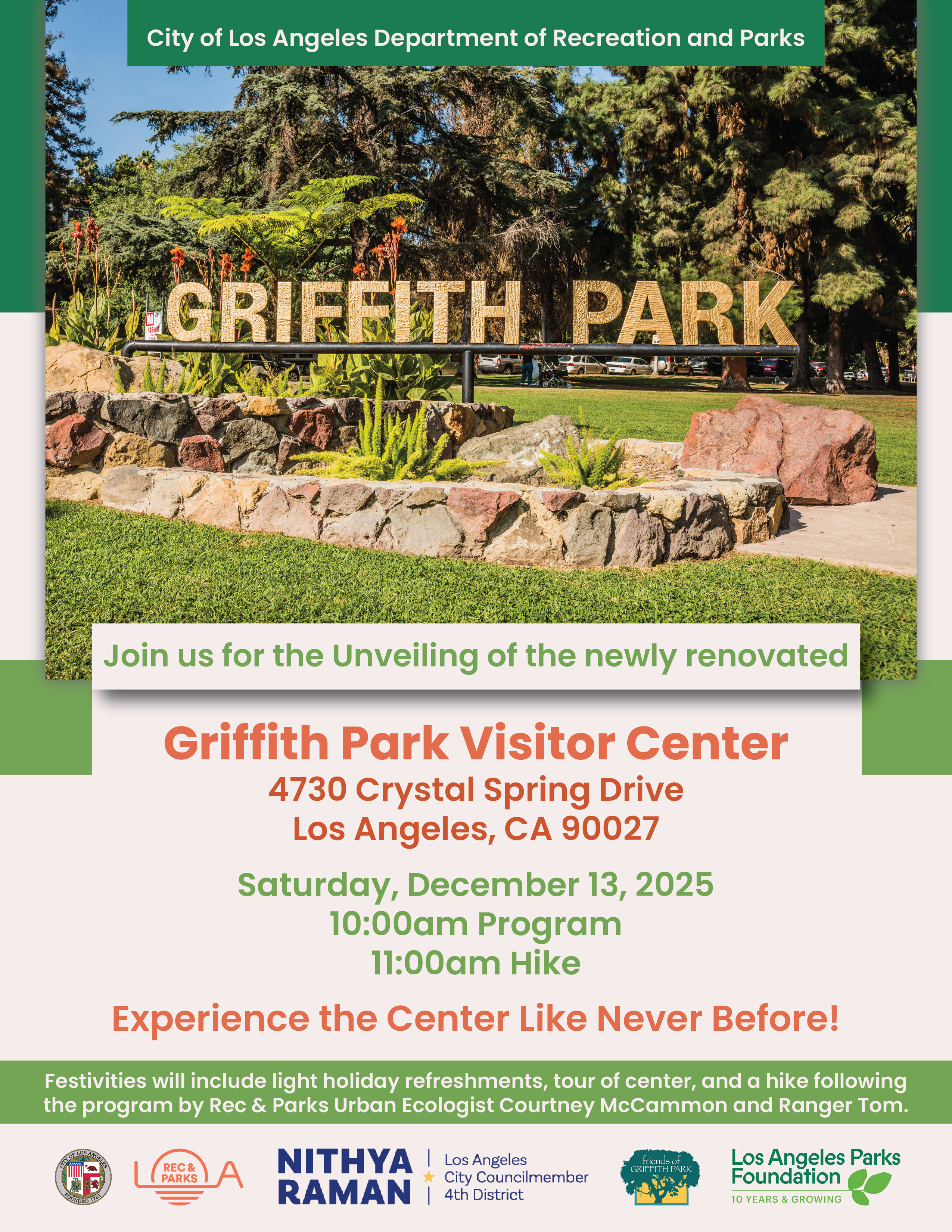 Flyer for the Griffith Park Visitor Center Event