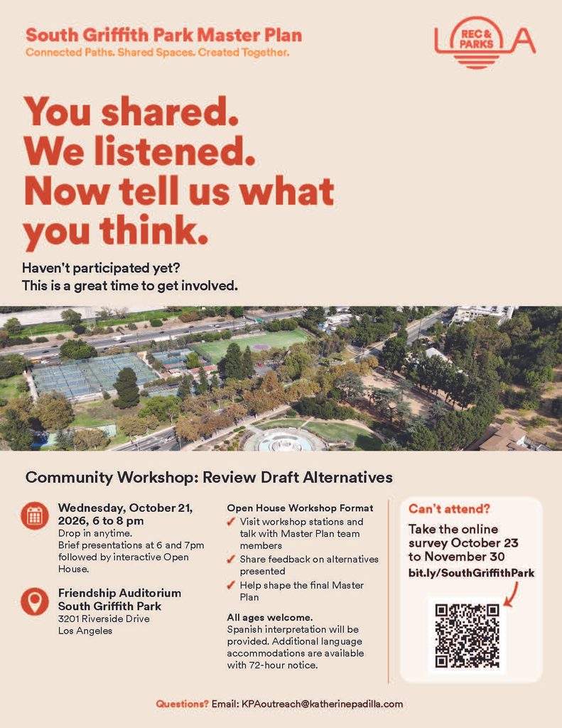 South Griffith Park Master Community Workshop flyer
